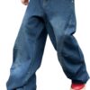 Zewool Mens Irregular Sutures Baggy Jeans Y2k Hip Hop Wide Leg Denim Pants Casual Fashion Trousers Streetwear