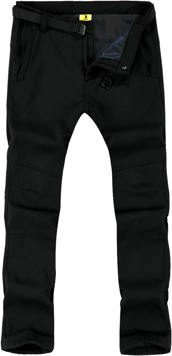 donhobo Mens Waterproof Walking Hiking Trousers,Fleece Softshell Trouser Outdoor Sports Pants Zip Pockets