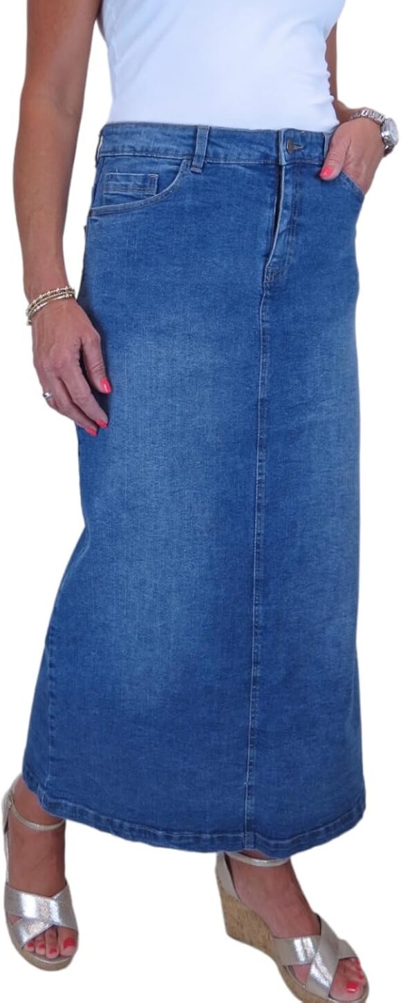 icecoolfashion Women's Very Stretchy Denim Maxi Skirt Ladies Casual Straight Long Jeans Skirt 10-22