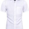 siliteelon Men's Short Sleeve Dress Shirt, Stretch, No Iron, Plain, Regular Fit, Casual, Business, Polyester, Club Collar, T Back, Size UK 15-17, One Pocket, Wrinkle Free, Lightweight, Stain Resistant