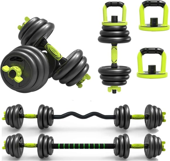 Strongway® Adjustable 6 in 1 Dumbbell Straight and Curl Barbell Kettlebell Push Up Set - 20KG 30KG 40KG SETS - Weight Lifting for Home Gym Fitness