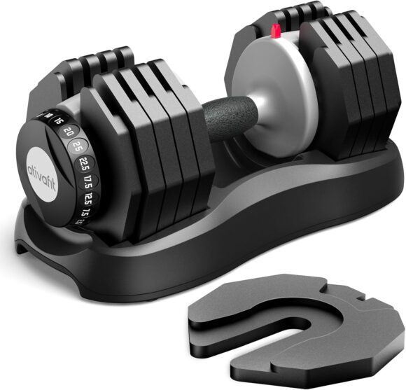 ATIVAFIT 12.5KG/20KG/25KG Adjustable Dumbbells Set with Anti-slip Handle 10 In 1 Quick Dial Adjustment Weights With Safety Locking Button Space Saving Strength Training for Home Gym Workout
