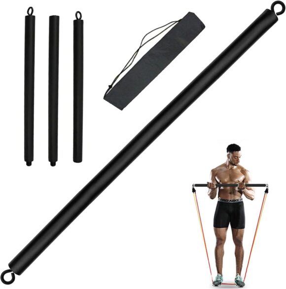 1m Resistance Band Bar, Detachable 3 Sections Pilates Bar, Heavy-duty Resistance Bar with Storage Bag for Home Gym Fitness Workout Equipment