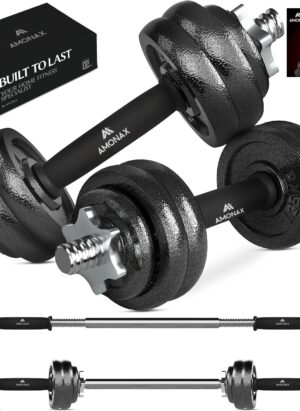 Amonax 20kg 30kg Cast Iron Adjustable Dumbbells Weight Set, Barbell Set Men Women, Strength Training Equipment Home Gym Fitness, Dumbell Pair Hand Weight, Bar Bells Free Weights for Weight Lifting