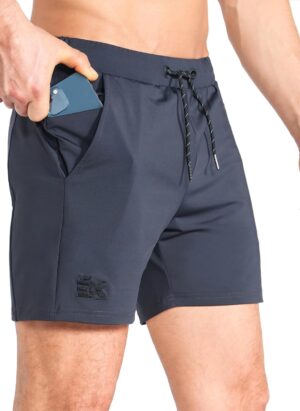 BROKIG Mens Lightweight Gym Shorts, Elasticated Waist Running Quick Dry Workout Sport Shorts for Men with Zip Pockets