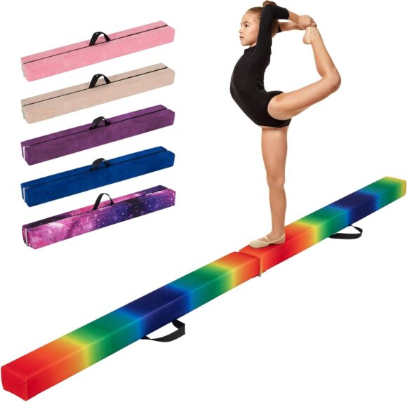 COSTWAY Folding Gymnastics Balance Beam, 7ft/210cm Kids Training Beam with Carry Handles, Anti-Slip Base, Floor Gymnastics Beams for Home Gym Exercise