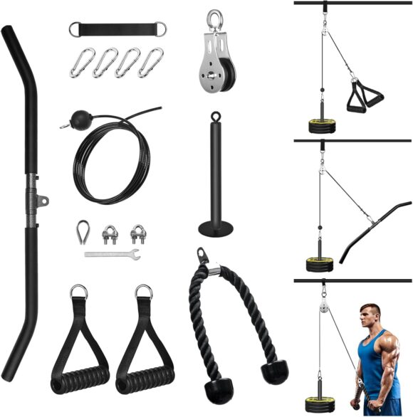 Cable Pulley System Home Gym, Weight Cable Pulley System Fitness Dual Cable Pulley Attachment Home Gym Equipment for LAT Pull Down, Arm Workout