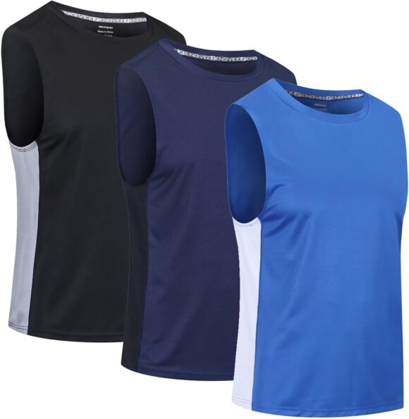 Cimic Men's 3 Pack Sleeveless T-Shirts Vest Top for Men Quick Dry Muscle Gym Tank Top Breathable Training Bodybuilding Vest