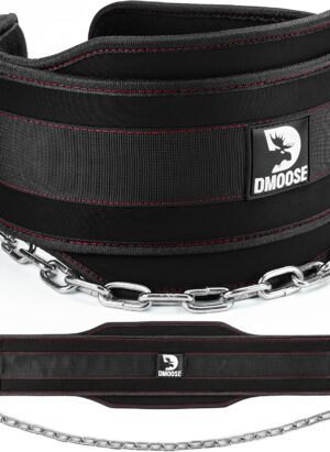 DMoose Dip Belt for Weightlifting, Weight Belt with Chain for Pullup, Gym Lifting Belt for Powerlifting, Squat, Bodybuilding, Heavy Duty Steel, Workout Belt with Comfortable Neoprene Support