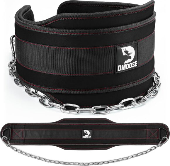 DMoose Dip Belt for Weightlifting, Weight Belt with Chain for Pullup, Gym Lifting Belt for Powerlifting, Squat, Bodybuilding, Heavy Duty Steel, Workout Belt with Comfortable Neoprene Support