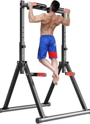 DOBESTS Foldable Power Tower Pull Up Staion Dip Bar Staion Free standing Multifunctional Fitness Tower Station for Pull-Up/Dips/Push-Up/Chain Up Strenghth Training Home/Outdoor