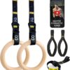 Double Circle Wood Gymnastics Rings with Quick Adjust Numbered Straps and Exercise Videos Guide - Full Body Workout Rings, Calisthenics, Home Gym (Multi-Size)