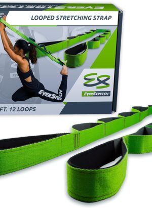 EverStretch Stretching Strap with Loops And Exercise E-Book | Non-Elastic Yoga Strap for Stretching with Loops | Premium Leg Stretcher Flex Strap | Stretching Equipment