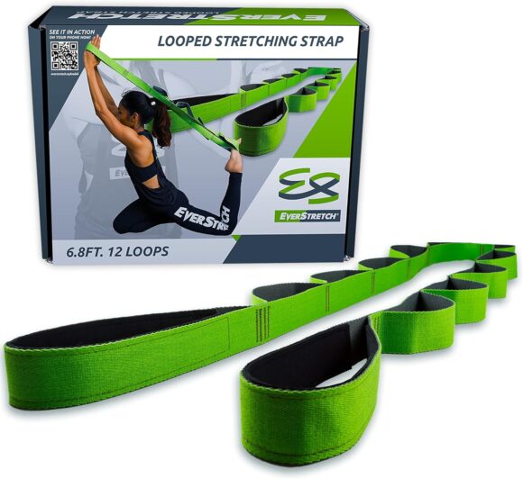 EverStretch Stretching Strap with Loops And Exercise E-Book | Non-Elastic Yoga Strap for Stretching with Loops | Premium Leg Stretcher Flex Strap | Stretching Equipment