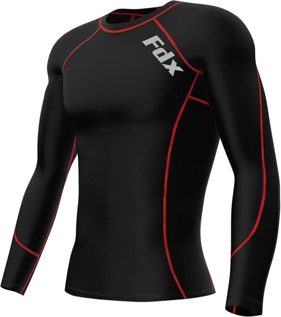 FDX Men's Compression Base Layer Top, Lightweight, Breathable, Long Sleeve Body Fit Quick Dry Cool Shirt All Season for Running Gym Workout Training Fitness Exercise