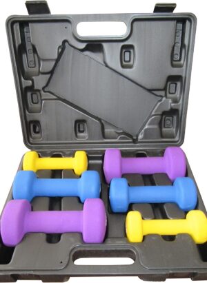 FIT4HOME Neoprene Dumbbell Set Ladies Arm Hand Weights Exercise For Home Gym With Carry Case Multicolour