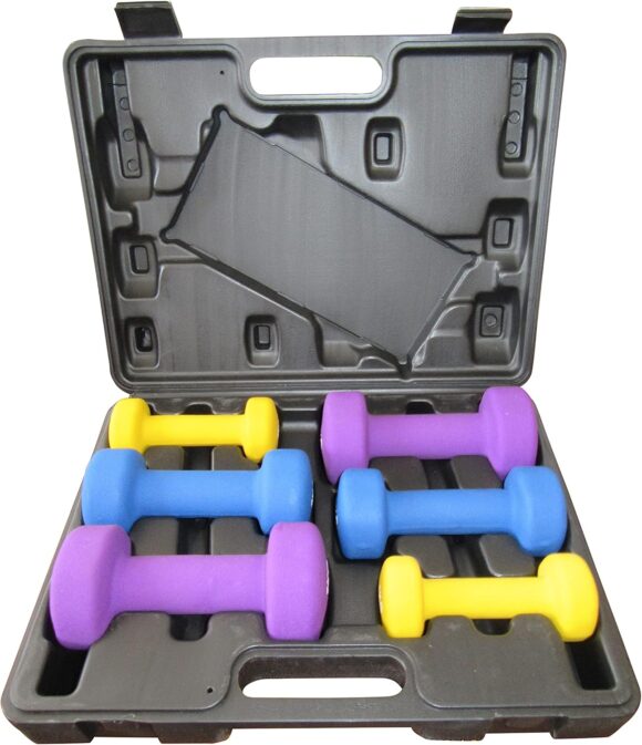 FIT4HOME Neoprene Dumbbell Set Ladies Arm Hand Weights Exercise For Home Gym With Carry Case Multicolour
