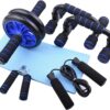 Gmjay Fitness Resistance Bands Push Up Stand Bar Abdominal Wheel AB Roller Jump Rope Grip Strength Exercise Home Gym Fitness Muscle Trainer,