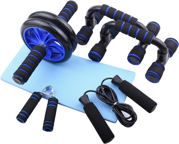Gmjay Fitness Resistance Bands Push Up Stand Bar Abdominal Wheel AB Roller Jump Rope Grip Strength Exercise Home Gym Fitness Muscle Trainer,