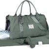 Gym Bag Womens Mens with Shoes Compartment and Wet Pocket,Travel Duffel Bag for Women for Plane,Sport Gym Tote Bag Swim Yoga,Waterproof Weekend Overnight Bag Carry on Bag Hospital Holdalls, Army Green
