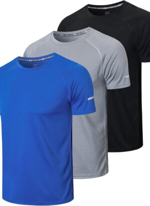 HUAKANG 3 Pack T Shirts Men Breathable Sport Shirts Men Cool Dry Running Tops Short Sleeve Gym Tops Athletic for Men