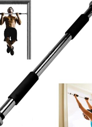 HomeZone Chrome Finish Door Gym Adjustable Pull Up Bar Doorway Workout Gym Equipment - Strong and Durable Home Gym Abs Upper Body Fitness Equipment for Strength Training Upper Arms Chin Up Bar