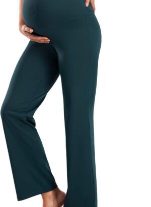 JOYSPELS Smooth Feeling Straight-Leg Maternity Work Pants Soft Pregnancy Yoga Pants Over The Belly, Blackishgreen, XL