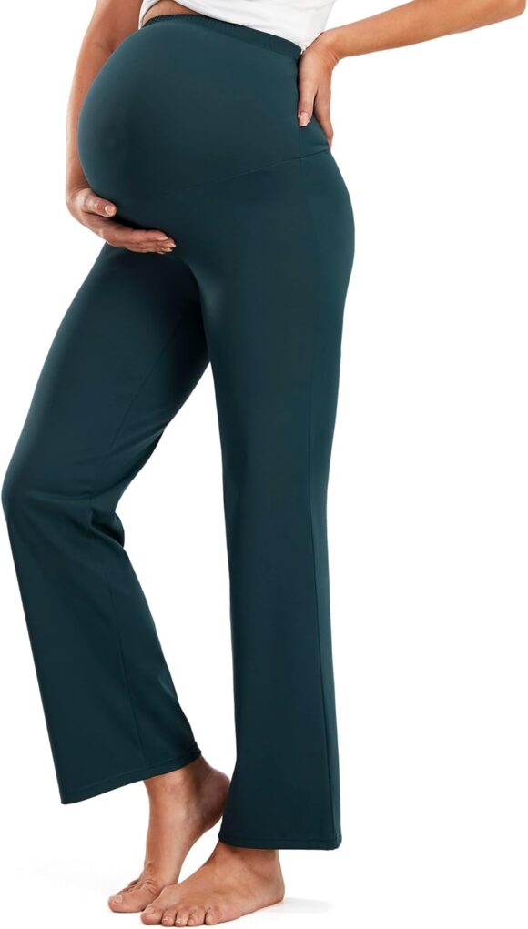 JOYSPELS Smooth Feeling Straight-Leg Maternity Work Pants Soft Pregnancy Yoga Pants Over The Belly, Blackishgreen, XL