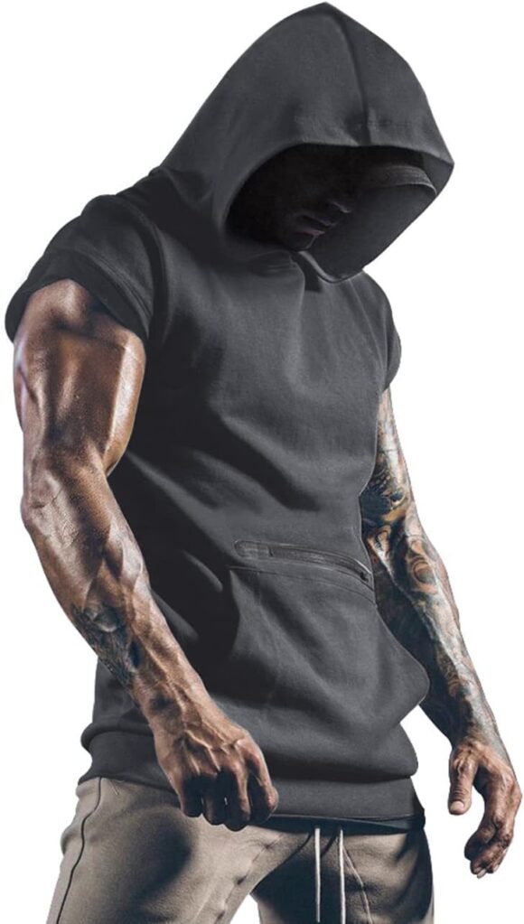 Lomon Men's Gym Tank Tops Sports T Shirt Thin Fitness Muscle Vest Sleeveless Hoodies with Pockets