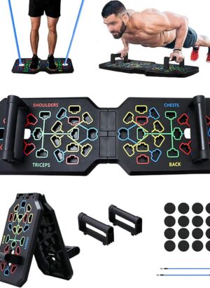 Lvpradior Foldable Push Up Board with Grip Bar and Resistance Rope, Multifunction Pushup Board, Train Gym Fitness System Workout Exercise Stands for Men Women Home Workouts push up machine