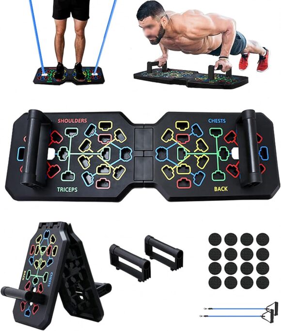 Lvpradior Foldable Push Up Board with Grip Bar and Resistance Rope, Multifunction Pushup Board, Train Gym Fitness System Workout Exercise Stands for Men Women Home Workouts push up machine