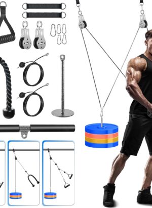 Lyndwin Cable Pulley System Home Gym, LAT Pull Down Gym Pulley System Cable Machine Attachments with Dual Cable Pulley for Chest Fly, Fitness Tricep Bicep Arm Chest Back Muscle Weight Pulley System