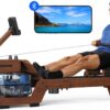 MERACH Water Rowing Machines for Home Gym, Finest Solid Wood Water Rower with 6 Levels of Resistance, 22 L Tank, Built-in Monitor, Max 150 kg Weight Capacity, App Compatible (Water)