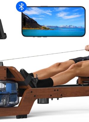 MERACH Water Rowing Machines for Home Gym, Finest Solid Wood Water Rower with 6 Levels of Resistance, 22 L Tank, Built-in Monitor, Max 150 kg Weight Capacity, App Compatible (Water)