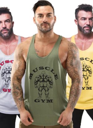 MUSCLE GYM Vests for Men UK, Stringer Racer Back Vests Gym Tops for Mens, Tank Top Bodybuilding Training Running Workout Summer Beach Wear Activewear Sleeveless Clothes