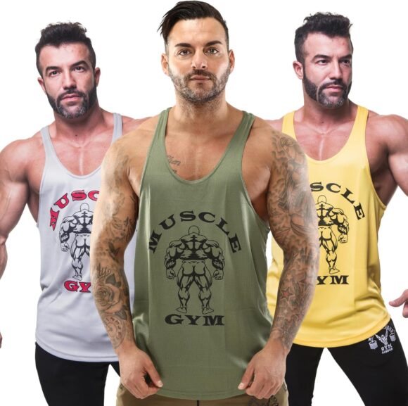 MUSCLE GYM Vests for Men UK, Stringer Racer Back Vests Gym Tops for Mens, Tank Top Bodybuilding Training Running Workout Summer Beach Wear Activewear Sleeveless Clothes