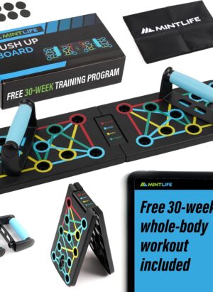 Mintlife© Pushup Board For Men & Women + FREE 30-Week Training Program - Portable Press Up Board For Home & Travel + Board Provide A Complete Whole Body Workout System Suitable For All Fitness Levels.