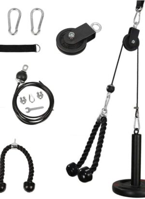 Morwealth Cable Pulley System Home Gym, LAT Pull Down Pulley System Gym Fitness DIY Loading Pin Weight Lifting Triceps Rope Workout Adjustable Length Pulley Cable Attachments for Home Gym