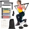 Multifunctional Pilates Bar Kit with Resistance Bands for Women - Pilates Sculpt Bar with 4 Sets of Resistance Bands, Door Anchor, 2-in-1 Handle and Wider Foot Loop - Stretched Fusion Pilates Bar