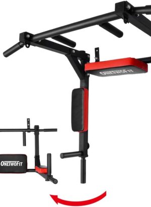 ONETWOFIT Multifunctional Wall Mounted Pull Up Bar/Chin Up bar, Dip Station for Indoor Home Gym Workout, Power Tower Set Training Equipment Fitness Dip Stand Supports to 440 Lbs