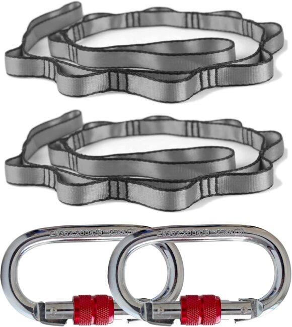 PRIOR FITNESS Aerial Yoga Hammock Accessories - Daisy Chain + Carabiners - for Yoga Hammock, Yoga Swing, Aerial Silks Accessories