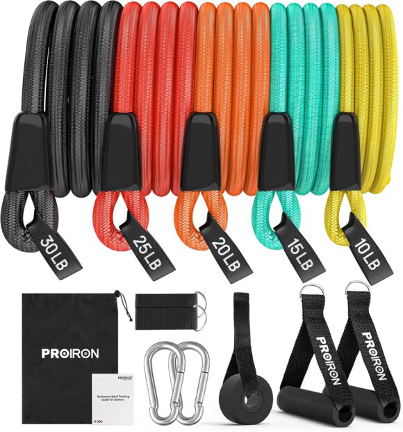 PROIRON Anti-Break Resistance Bands Set, Exercise Bands for Men Women with 5 Fitness Tubes, 2 Foam Handles, 2 Ankle Strap, Door Anchor for Strength Workouts, Yoga, Stretch, Physio Home Gym Equipment