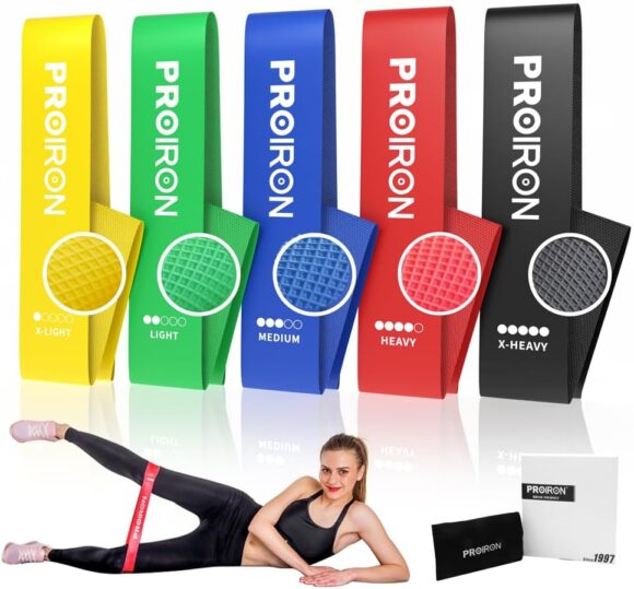 PROIRON Resistance Bands Anti Curling/Slip/Snap, Silicone/Latex Exercise Loop Bands for Women Men, Stretch Bands for Leg Arm Ankle Glute Exercise, Gym Yoga Pilates Fitness Workout Physio Bands Set