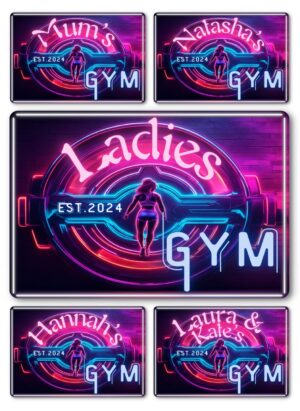 Personalised Gym Sign - Metal Plaque Retro Signs for Home, Man Cave Decor, Shed, Pub, House, Garage - Motivational Wall Art (Large - 300mm x 200mm, Womens Gym Violet)