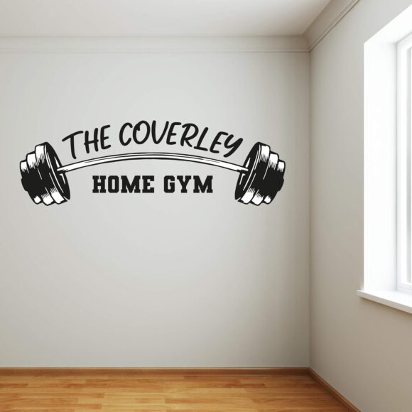 Personalised Name Home Gym Barbell Wall Sticker Bedroom Art Decal Mural Kids (120cm Width x 40cm Height)