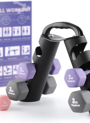 PhysKcal Dumbbells Set of 6 with Carry Rack, Hand Weights & Tree Set for Home Gym Studio Workout (Exercise Sheet Included)