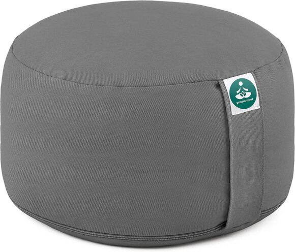 Present Mind Extra High Round Yoga Cushion (Height 20 cm) High Yoga Cushions/Meditation Cushions - Made in the EU - Washable Cover - 100% Natural Floor Cushion - Yoga Gifts