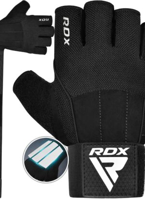 RDX Weight Lifting Gloves with 3 Wrist Alignment Plates, 15-Inch Long Support Strap Anti Slip Palm Protection, Powerlifting Deadlifting Bodybuilding Gym Fitness Workout Exercise Training, Men Women