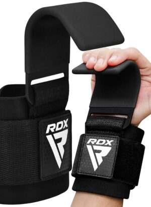 RDX Weight Lifting Hooks Straps Pair, 8mm Neoprene Padded Wrist Wrap Support Non Slip Rubber Coated Grip Deadlift Powerlifting Chin Pull Up Exercise Fitness Training Bodybuilding Gym Workout Men Women