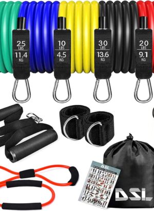 Resistance Bands - 14 Pc Resistance Bands Set Men Women, Exercise Band Fitness Workout Home Gym Equipment - Resistance Bands Up to 100 lbs